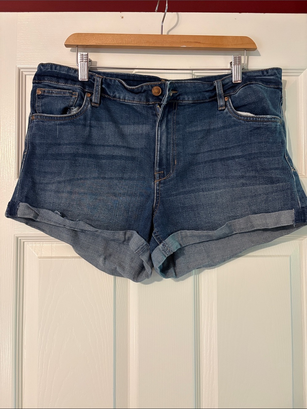 Celebrity Pink Dark Blue Rolled Hem Denim Shorts